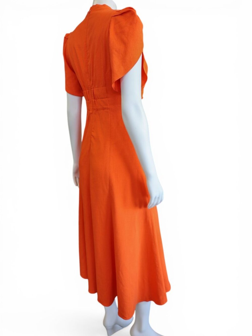 ME+EM Orange Zing Ruched Midi Dress NWT | Flutter Sleeve | UK 10 / US 6 | $575 - Picture 11 of 14